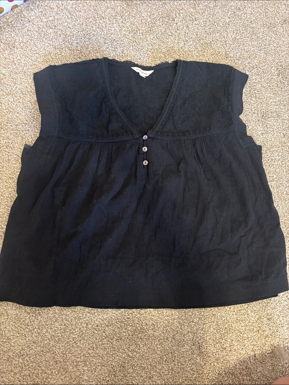 Lucky Brand Black Lace-Trim V-Neck Blouse